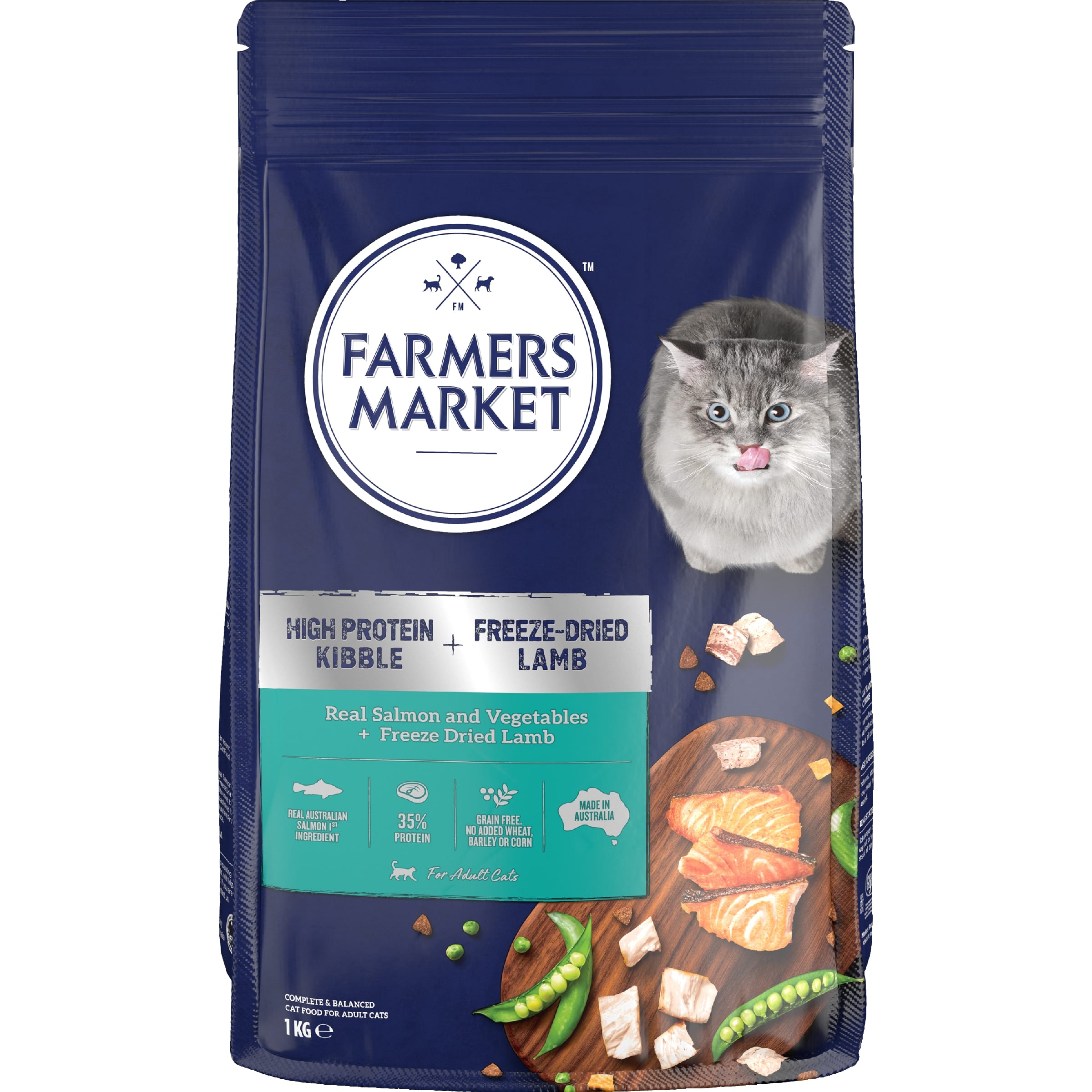 Farmers Market Adult Cat Salmon Fish with Freeze Dried Lamb 1kg x 5